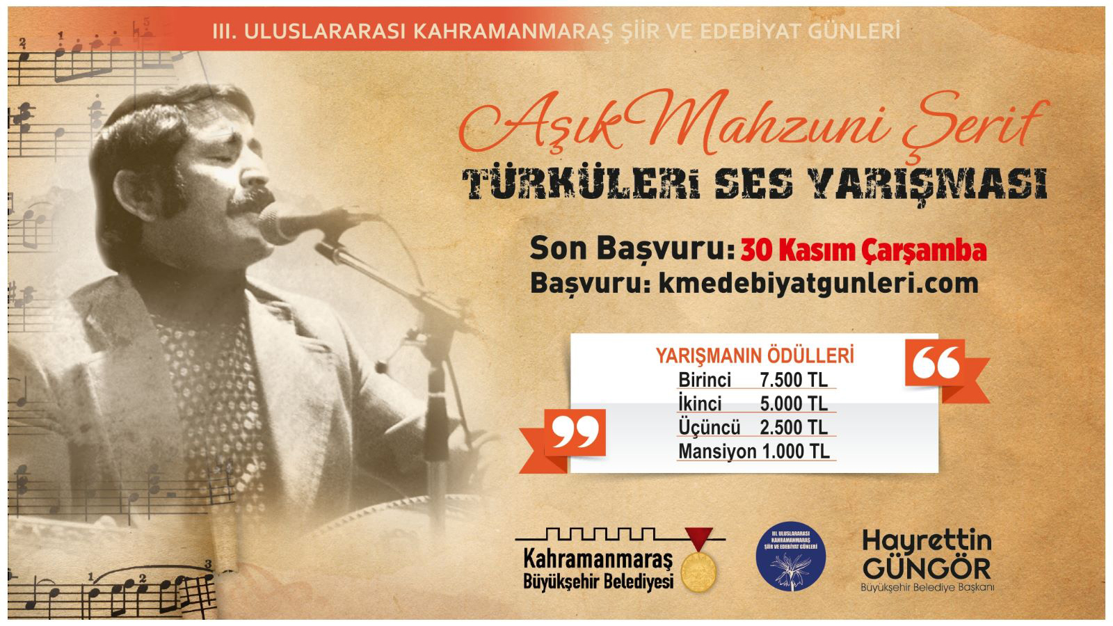 Âşık Mahzuni Şerif Türküleri Ses Yarışması’nda Başvuru Süresi Uzatıldı