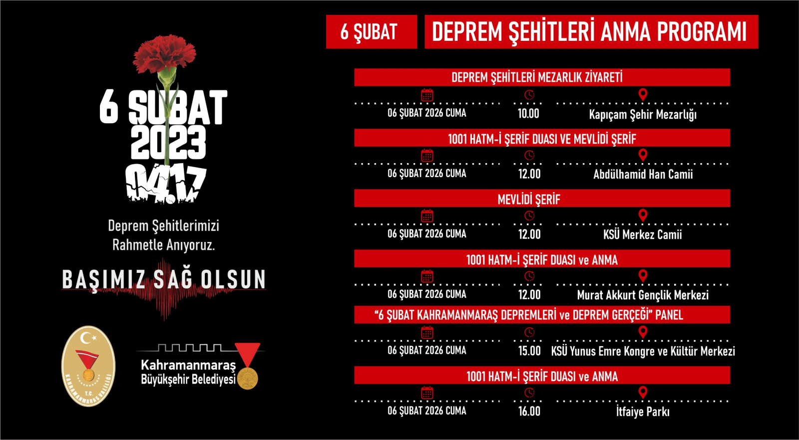 Kahramanmaraş’ta Deprem Şehitleri Çeşitli Programlarla Yad Edilecek!